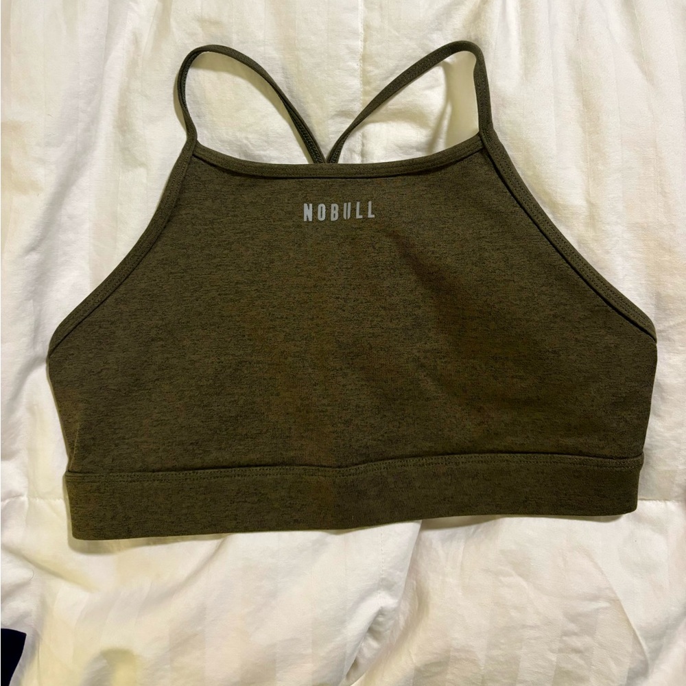 Nobull high neck sports bra, size L, army green